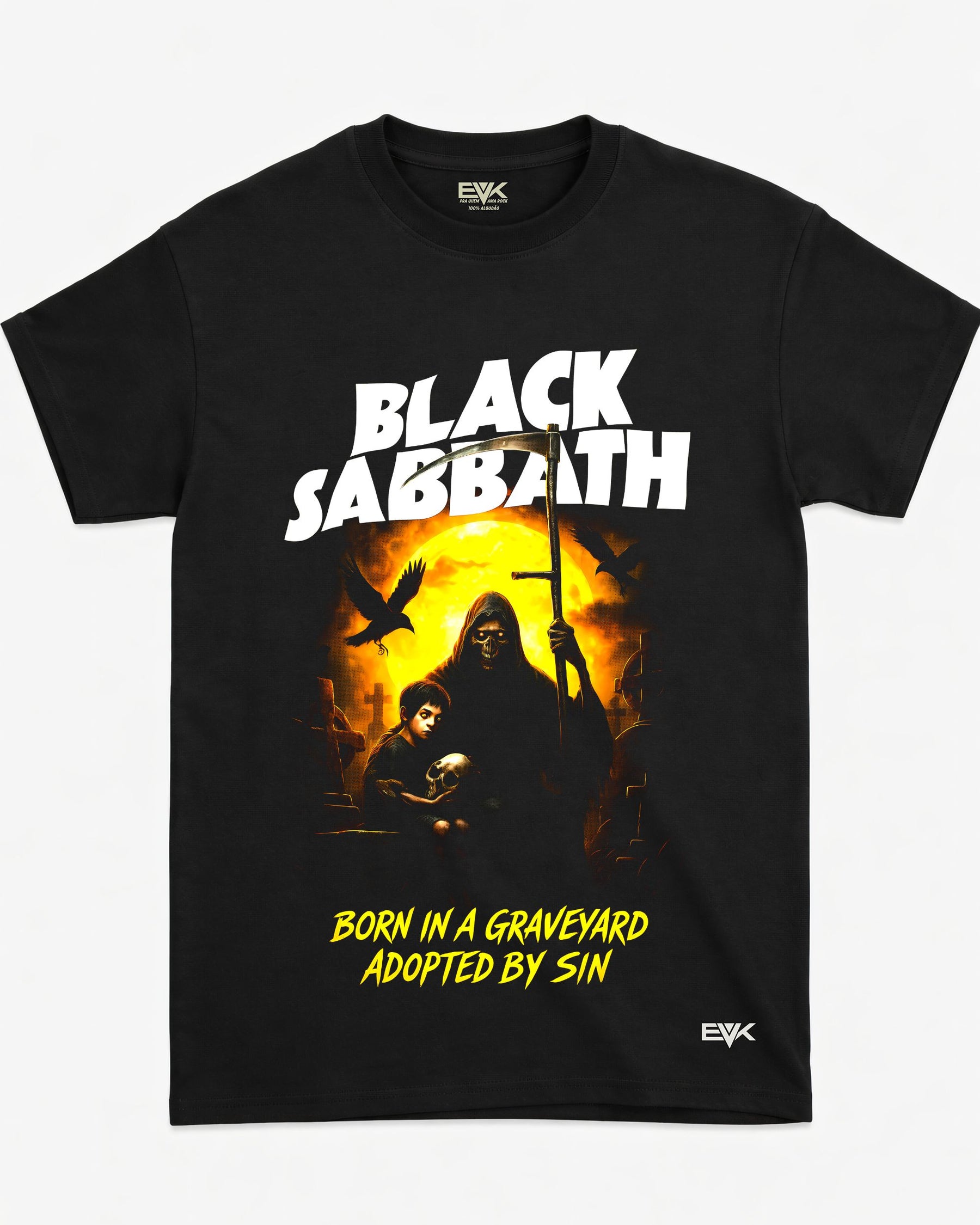 Camiseta Black Sabbath – Born in a Graveyard, Adopted by Sin