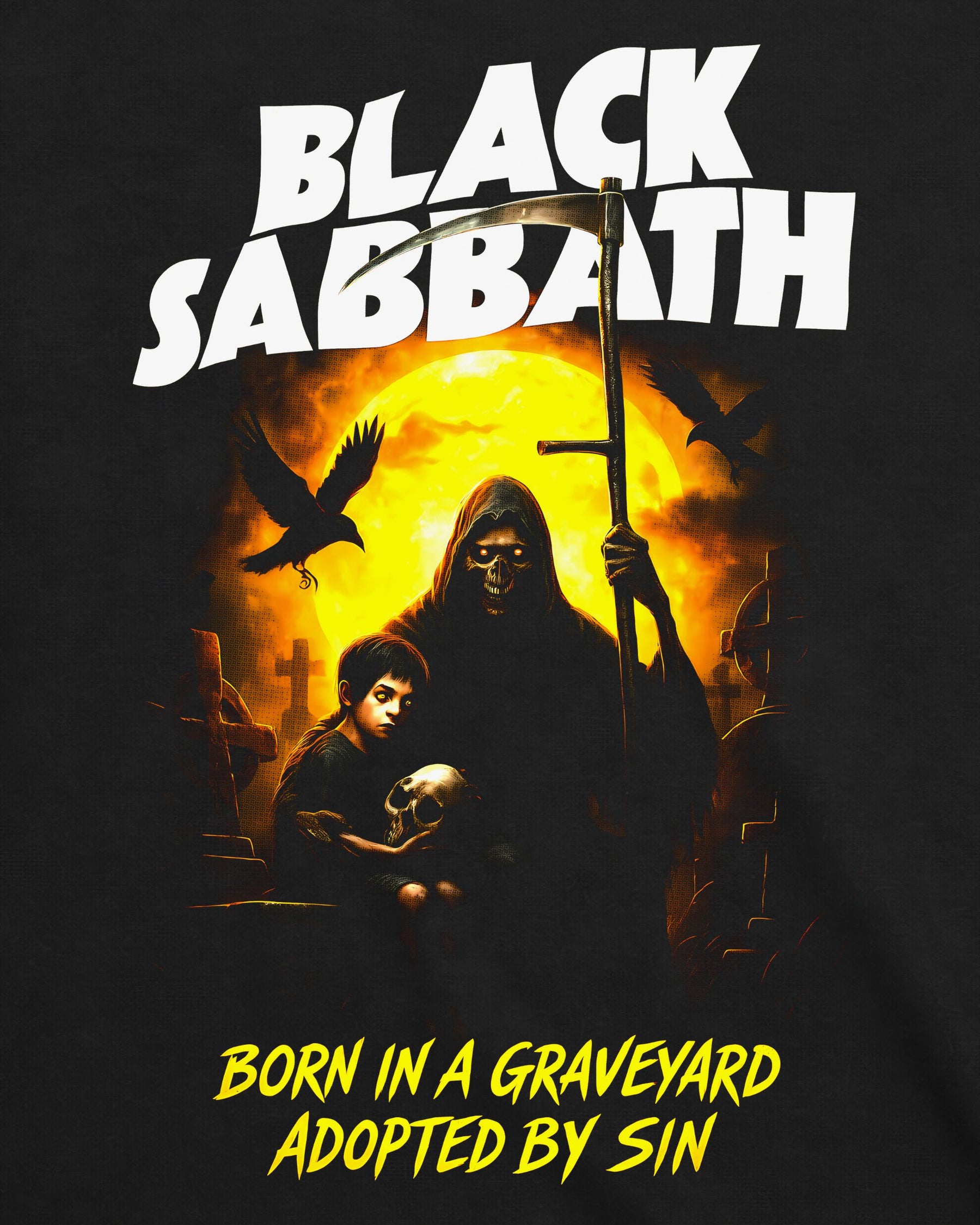 Camiseta Black Sabbath – Born in a Graveyard, Adopted by Sin