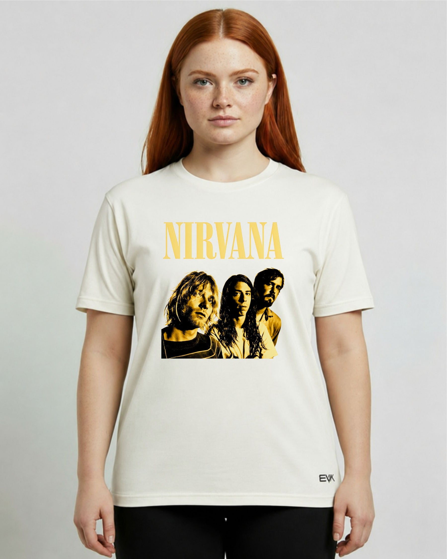 Camiseta Off-White Nirvana – Formação Kurt, Dave & Krist