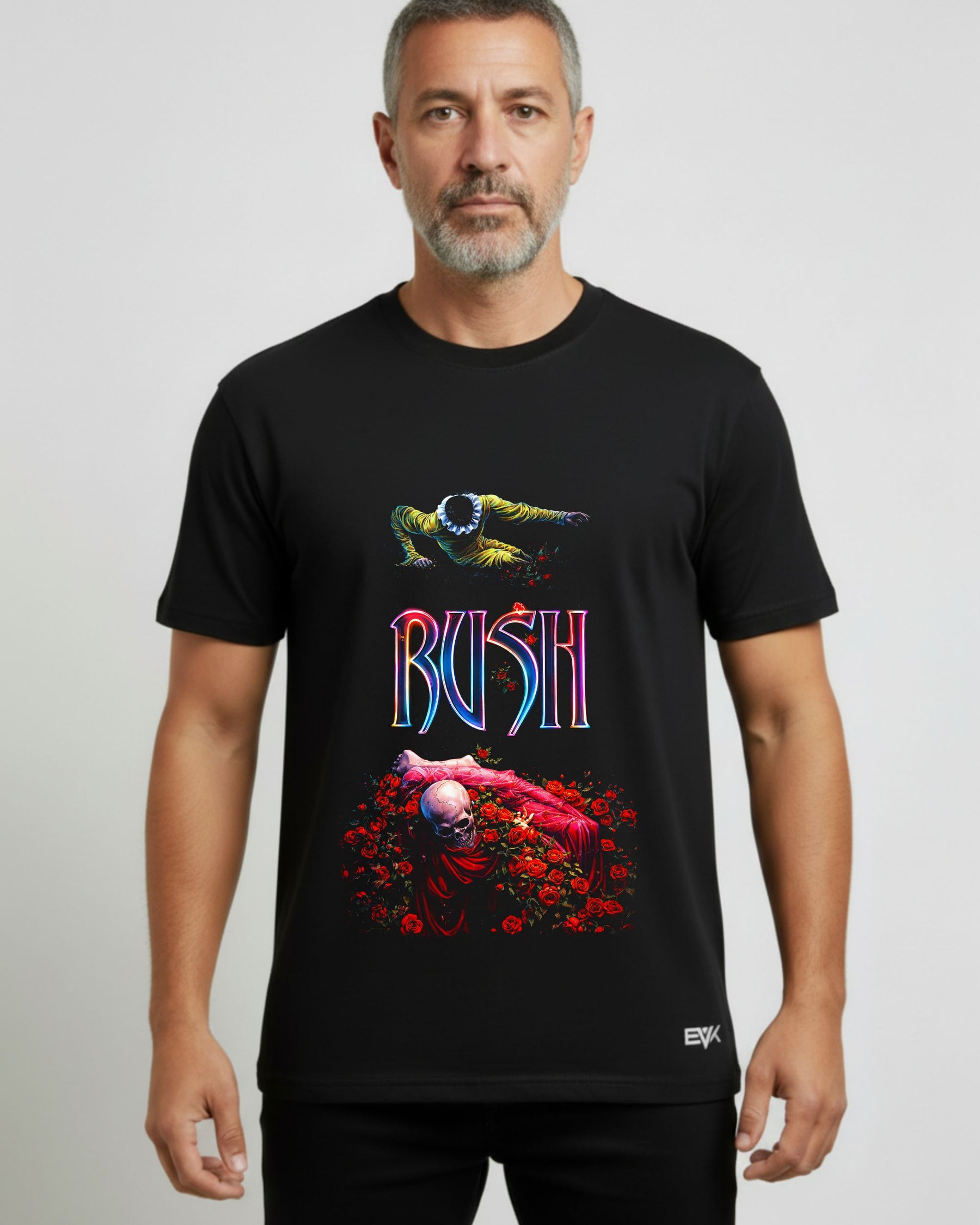 Camiseta Rush – Skull, Clown & Roses