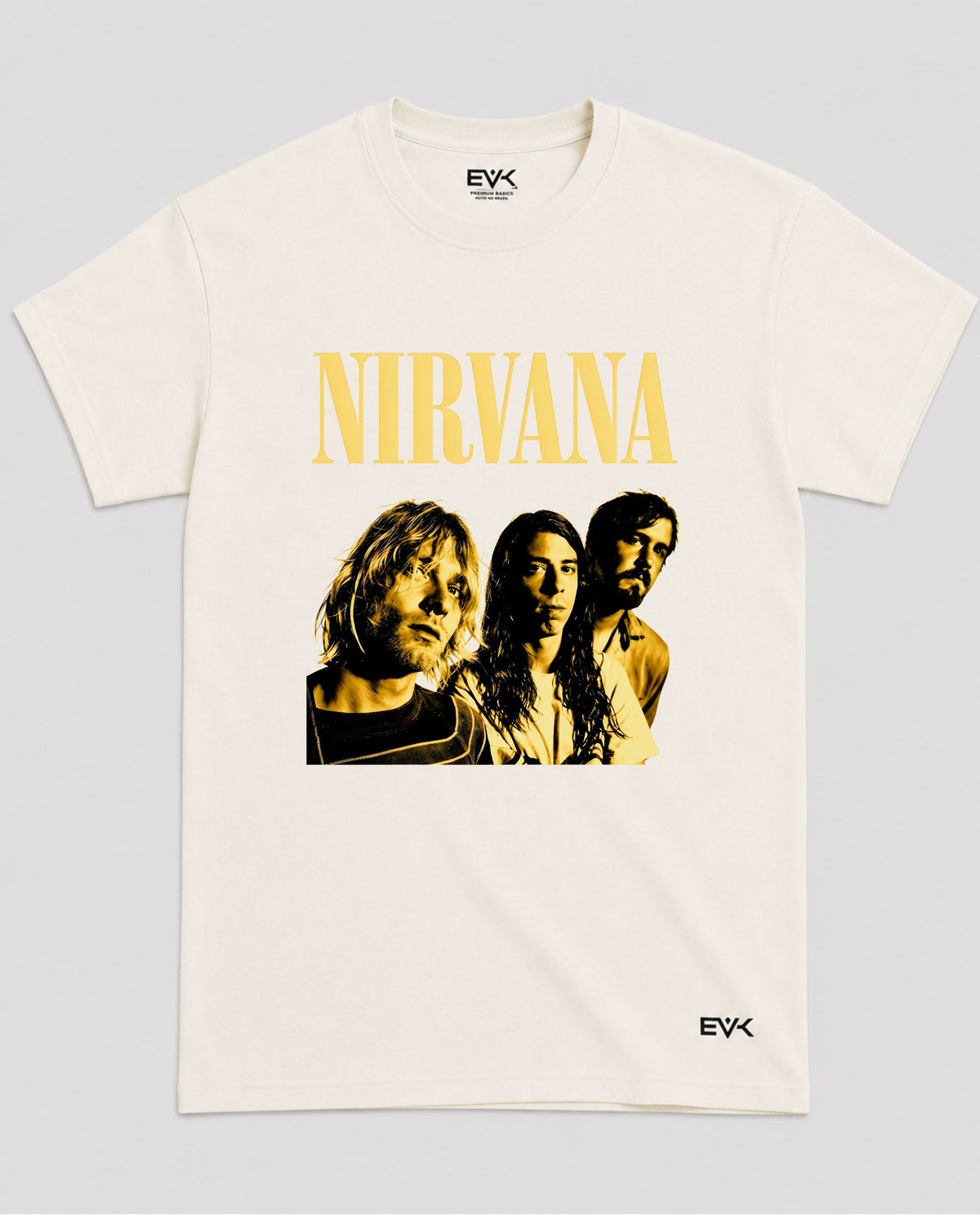 Camiseta Off-White Nirvana – Formação Kurt, Dave & Krist