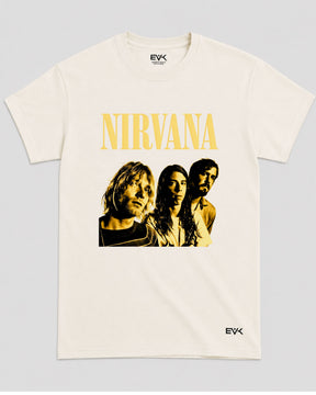 Camiseta Off-White Nirvana – Formação Kurt, Dave & Krist