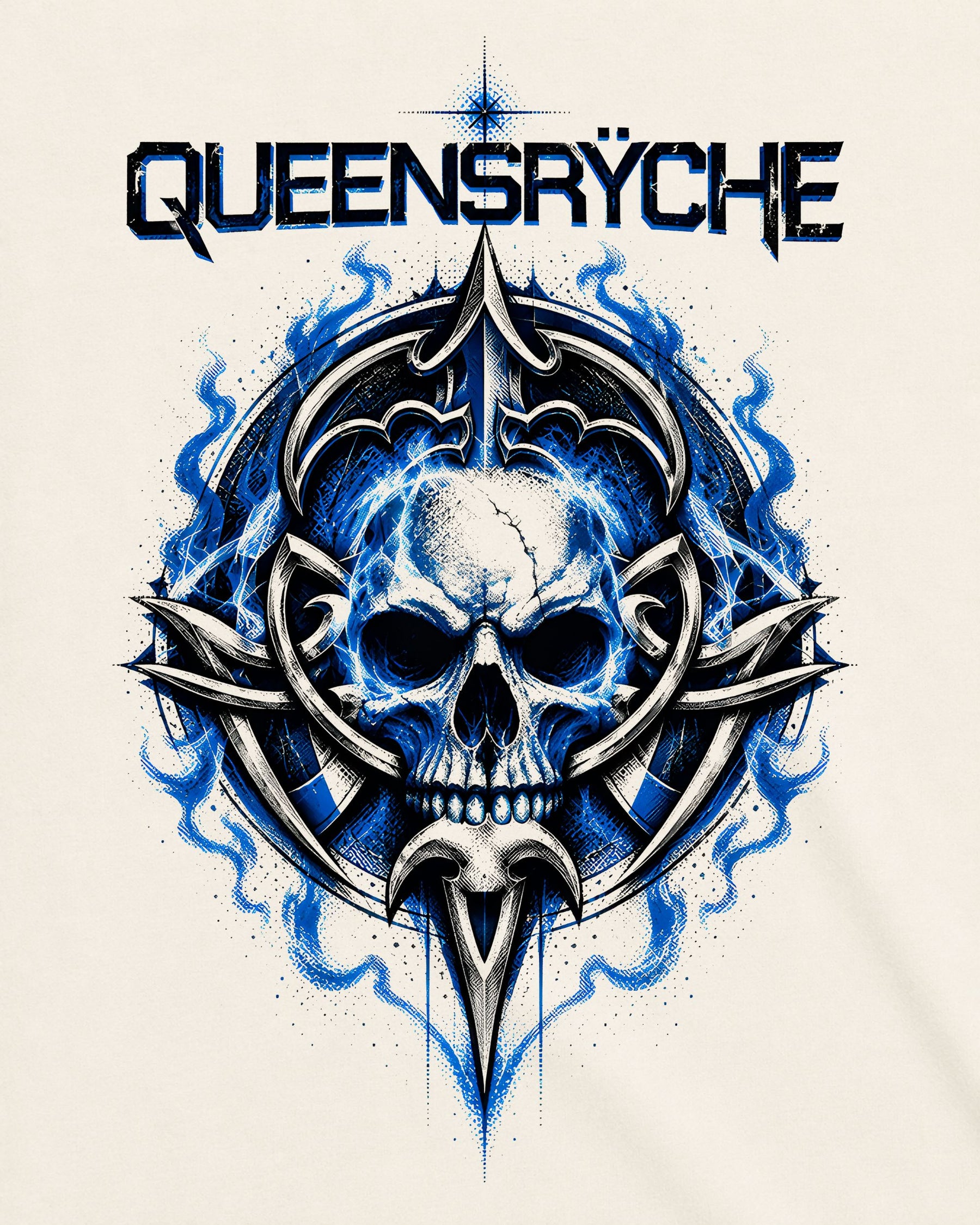 Camiseta Off-White Queensrÿche – Blue Flame Skull