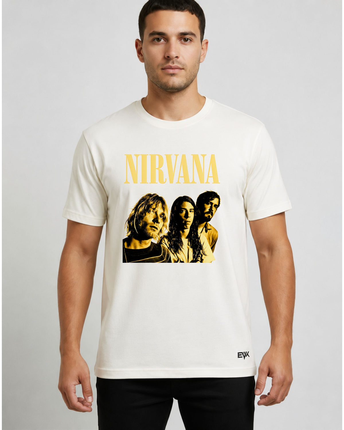 Camiseta Off-White Nirvana – Formação Kurt, Dave & Krist