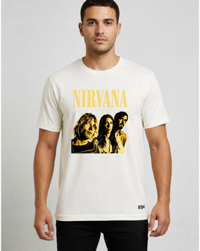 Camiseta Off-White Nirvana – Formação Kurt, Dave & Krist
